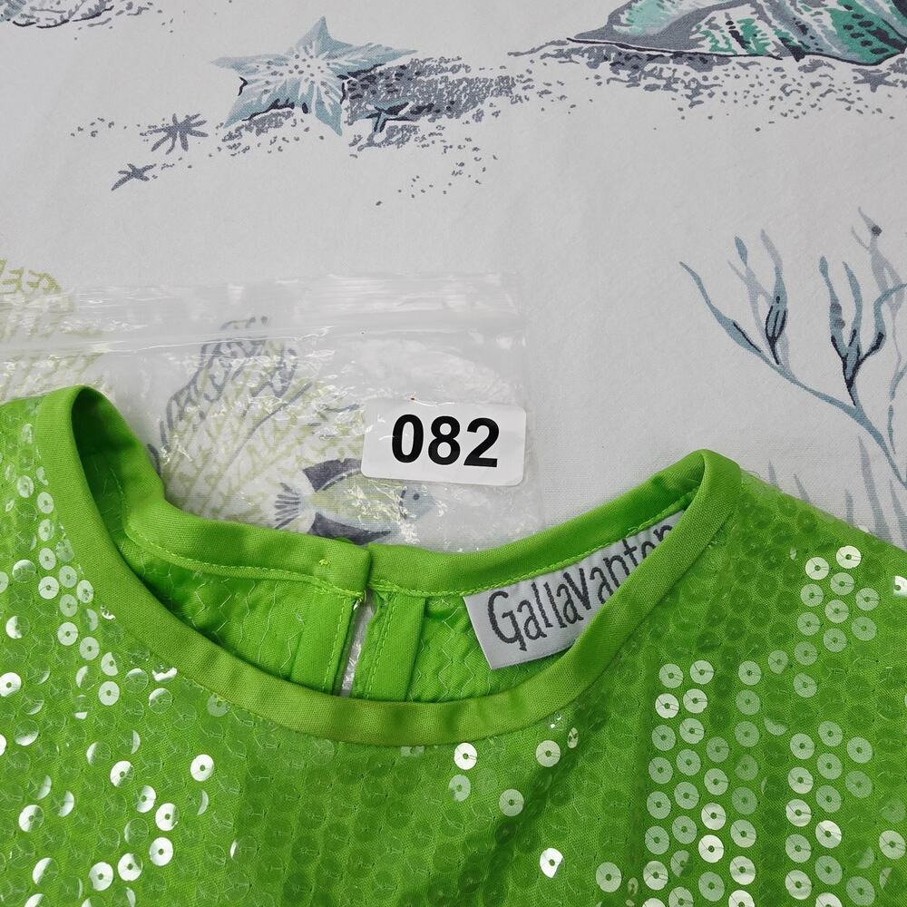 Vintage 90s Neon Green Sequined Top Rave Festival Parade Made in U.S.A. - Picture 9 of 9